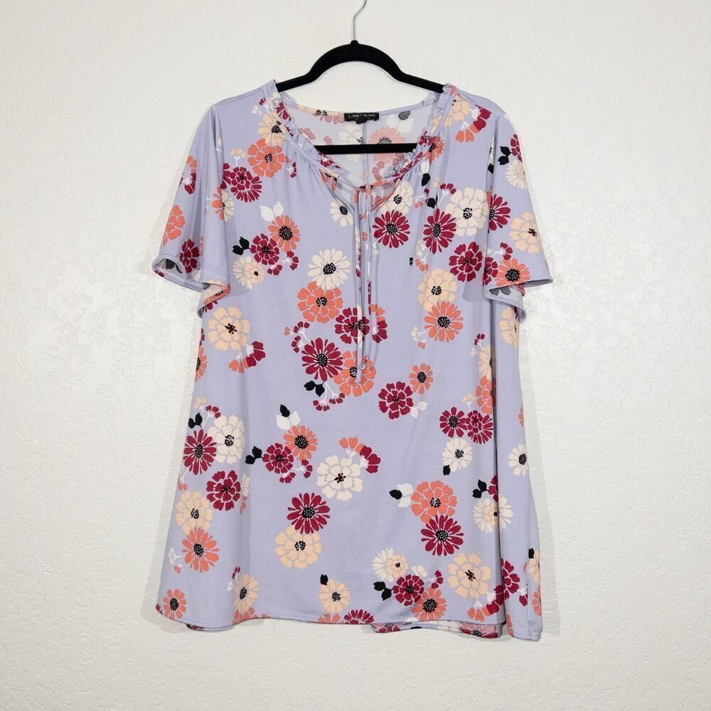 Lane Bryant Purple Floral Tie Front Top‎ Size 18/20